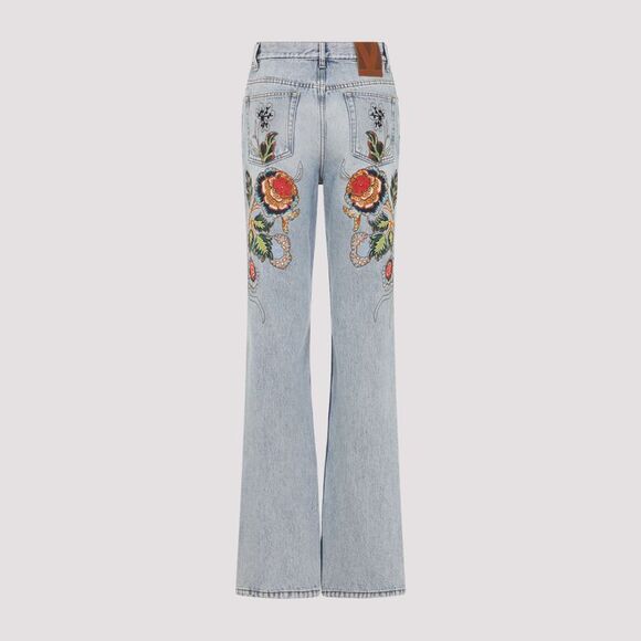 Valentino Denim 5 Pockets Embroidered Flowers Jeans Women - Picture 2 of 3
